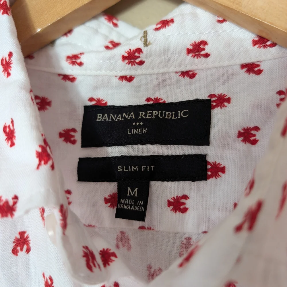 Banana Republic Lobster Pattern Men's Linen Shirt Size Medium